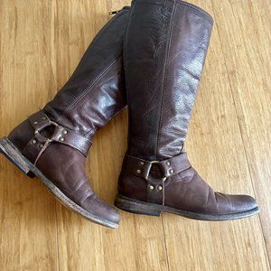 FRYE Women's Phillip Harness US 6 B Brown Tall Knee High Boots Back Zip